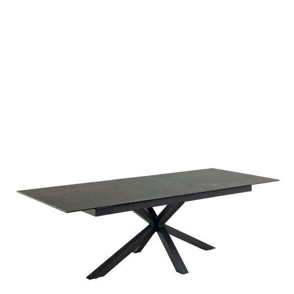Wyld Haus Perth 200cm Black Ceramic Extendable Dining Table Industrial Black Metal Legs