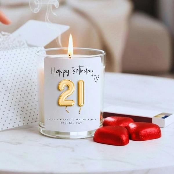 Personalised 21st Birthday Candle Gift Set – Gold Balloon | Friend, Daughter