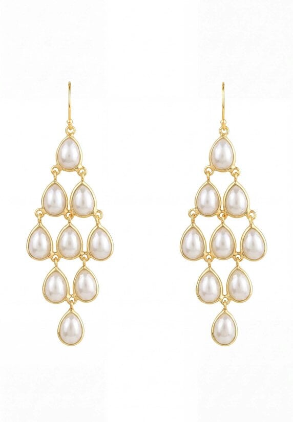 Latelita Erviola Gemstone Cascade Earrings Gold Pearl