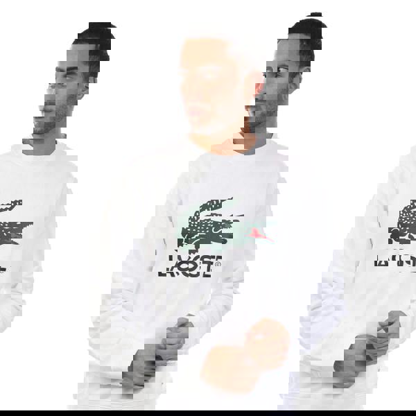 Lacoste Mens Fleece Crew Neck Sweatshirt - White