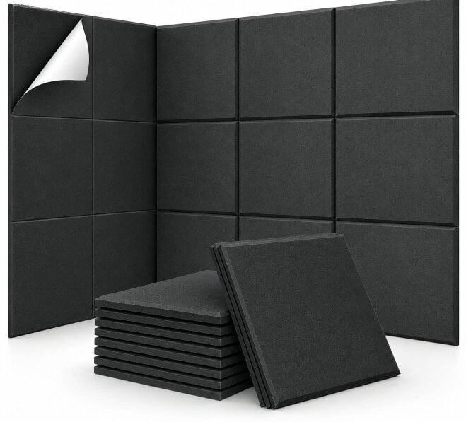 ATEK 6 Pack Self-Adhesive Acoustic Panels 30x30cm 1cm Sound Absorbing Wall Panels Black