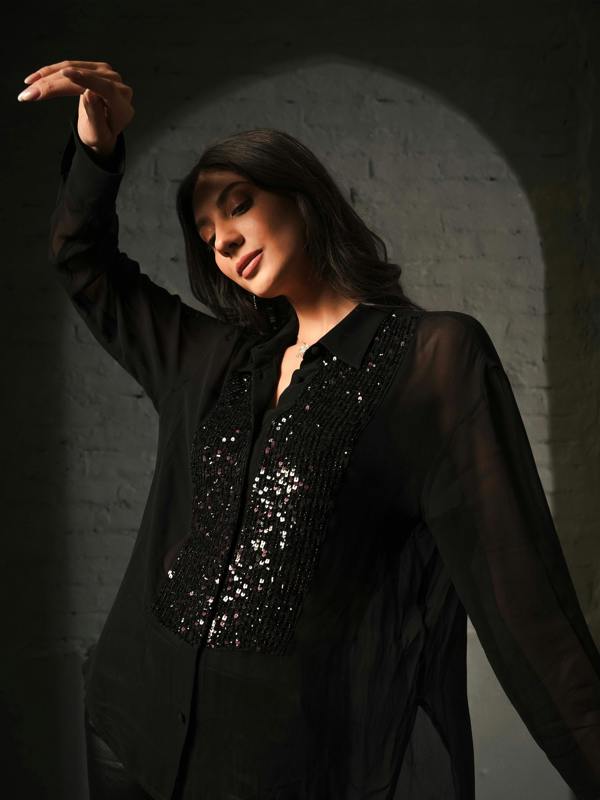 Rose & Nancy Faye Black Sequin Shirt