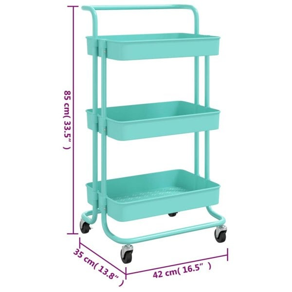 Berkfield 3-Tier Kitchen Trolley Turquoise 42x35x85 cm Iron and ABS