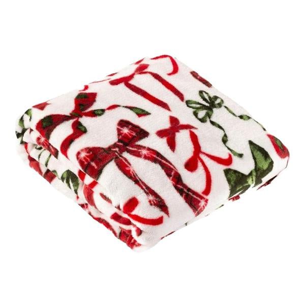 Furn Nathalie Festive Bows Fleece Christmas Throw - Berry/Pine - 