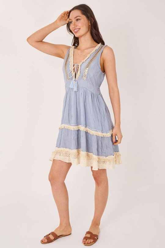 Elaina Fashion Boho Tiered Tassel Detail Dress