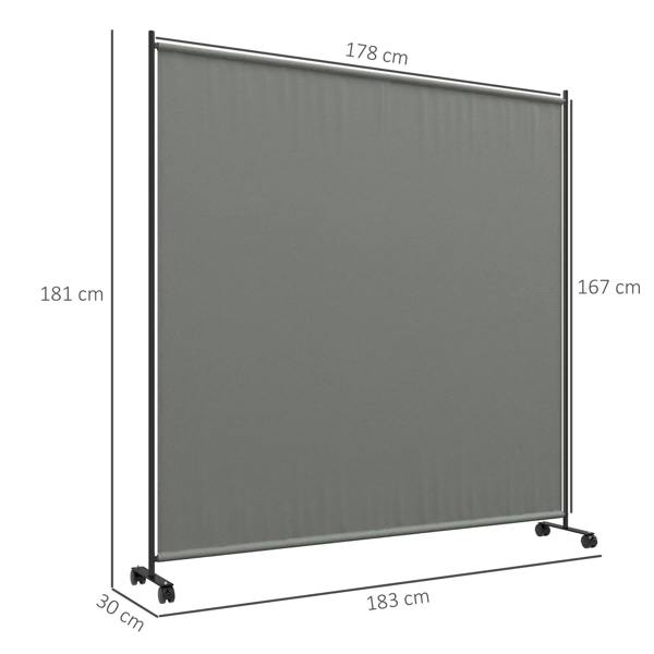 Dark grey privacy screen on caster wheels with 183 x 181 cm panel