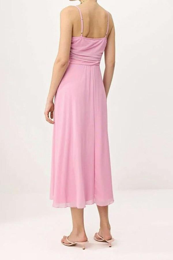 WOVCOR A-Line Pool Neck Thin Strap Tulle Knit Dress