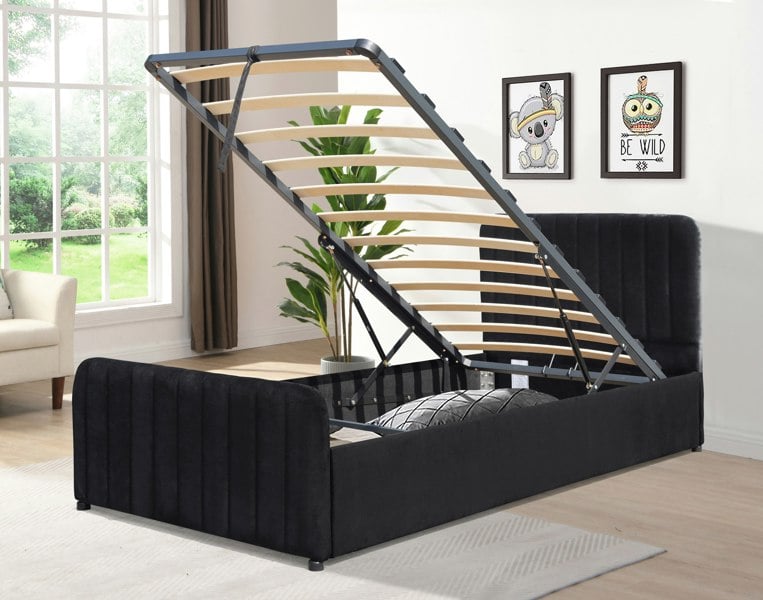 Comfy Living Gas Lift Ottoman Bed in Brushed Velvet – Black, Light Grey, Dark Grey – Available in 3ft, 4ft6, and 5ft Sizes