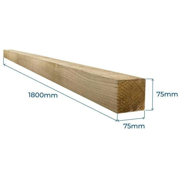 Snowdon Timber Treated 3x3" Fence Post (W) 75mm (H) 1.8m