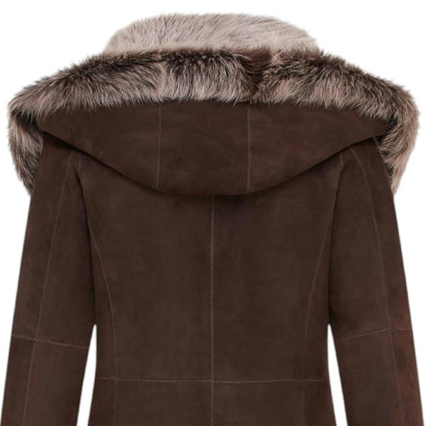 Infinity Leather Womens Suede Toscana Sheepskin Hooded Trench Coat-Fribourg