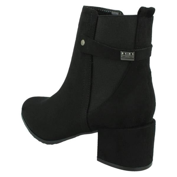 Spot On Ladies Spot On Mid Block Heel Ankle Boots with Back Strap F51239