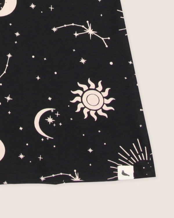organic cotton Black Celestial Print Ruffle Neck Dress- image 5