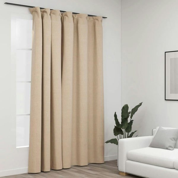 Berkfield Linen-Look Blackout Curtain with Hooks Beige 290x245 cm