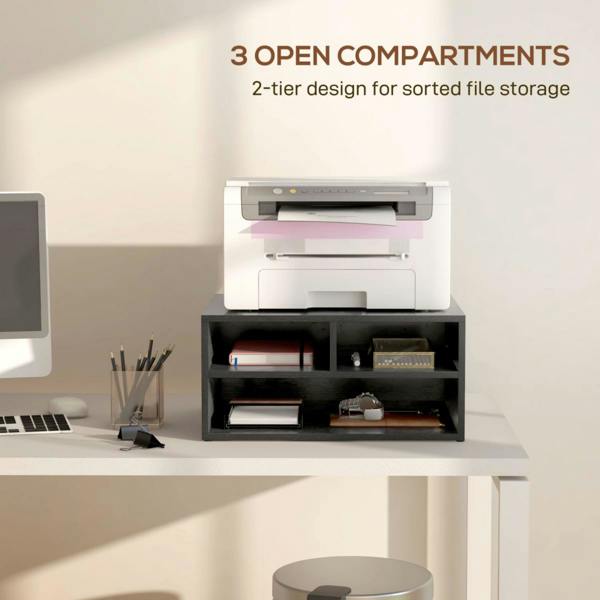 Dyzi Desktop Printer Stand with 3 Open Compartments Desk Organiser Black