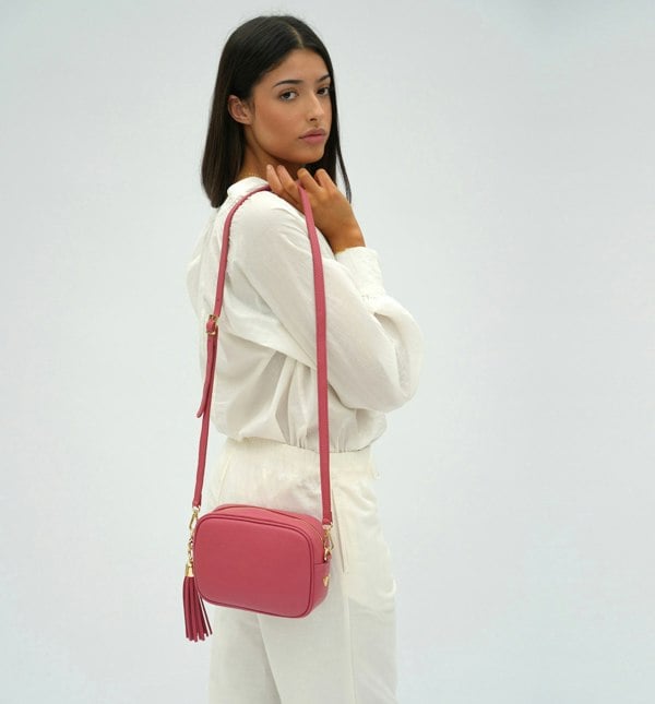 Apatchy London The Tassel Raspberry Leather Crossbody Bag