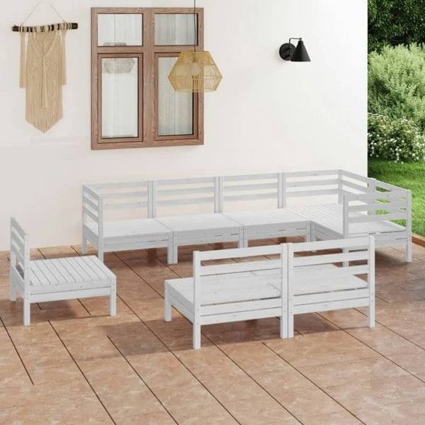 Berkfield 8 Piece Garden Lounge Set Solid Wood Pine White