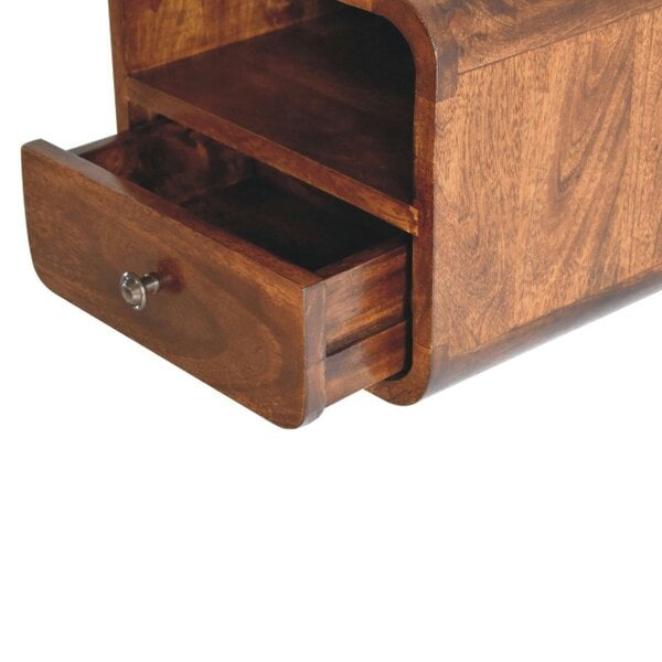Wyld Haus Cagliari Small Wall Mounted Curved Chestnut Bedside with Shelf