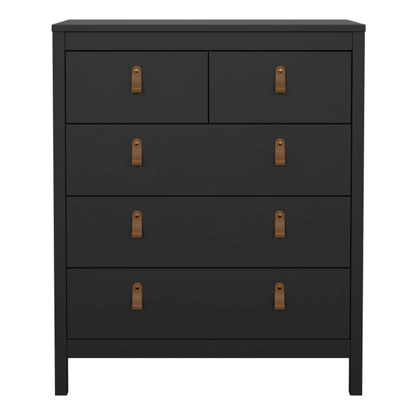 Wyld Haus Wildberry Matt Black Chest 5 Drawers Leather Handles