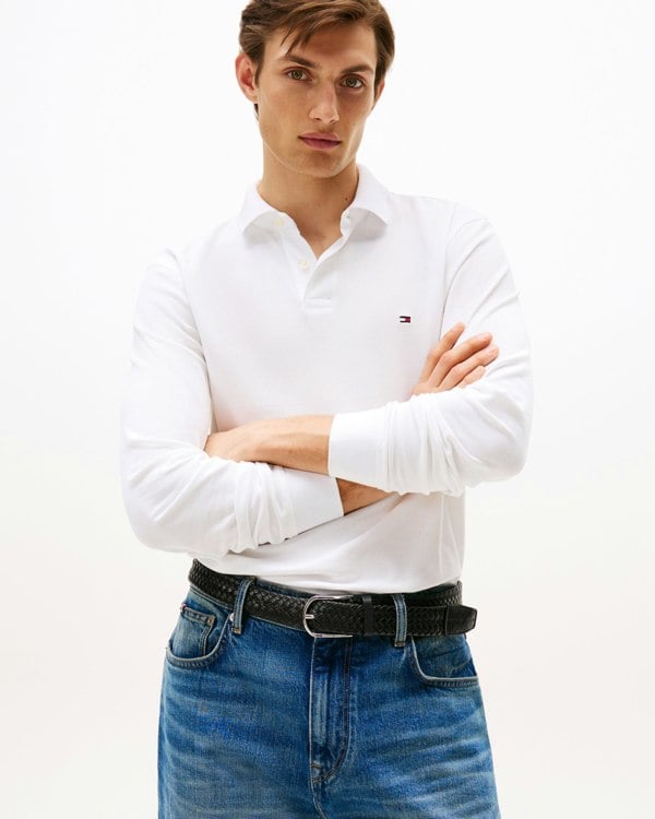 Tommy Hilfiger 1985 Regular Long Sleeve Mens Polo Shirt - White