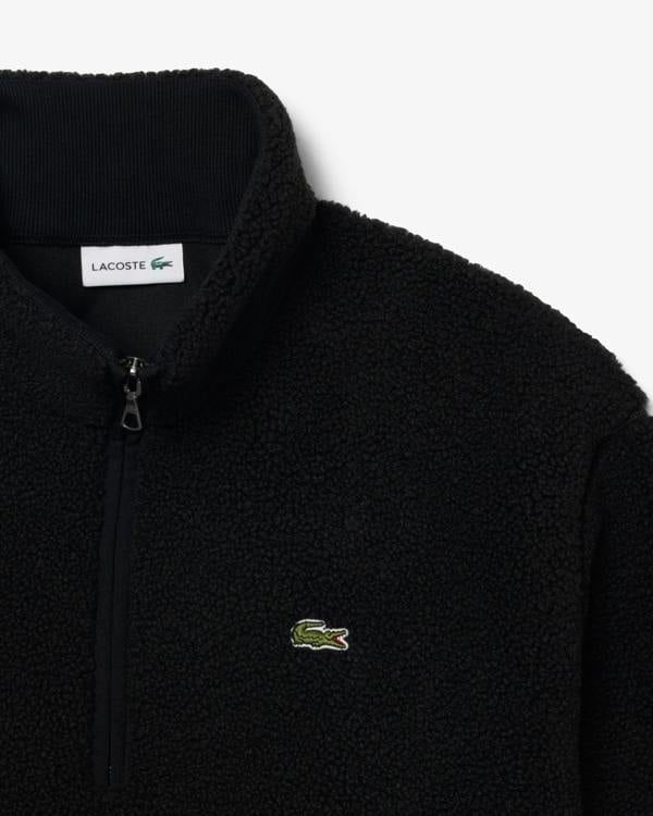 Lacoste Sherpa Fleece Mens Half - Zip Sweatshirt - Black 031 | CHO | Designer Mens Half Zip Sweatshirts