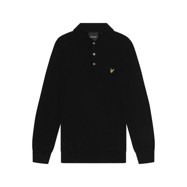 Lyle & Scott Mens Knitted Cotton Merino Long-Sleeved Polo Shirt - Jet Black