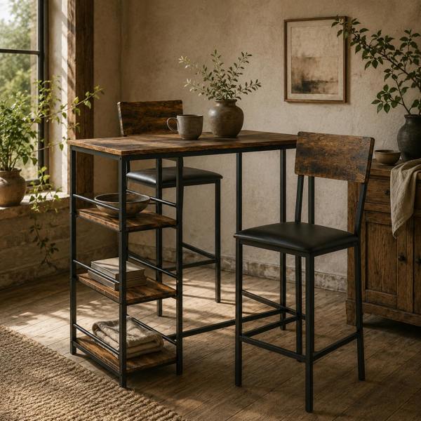 Wyld Haus Vita Wooden Brown And Black 3 Piece Compact Bar Table Set