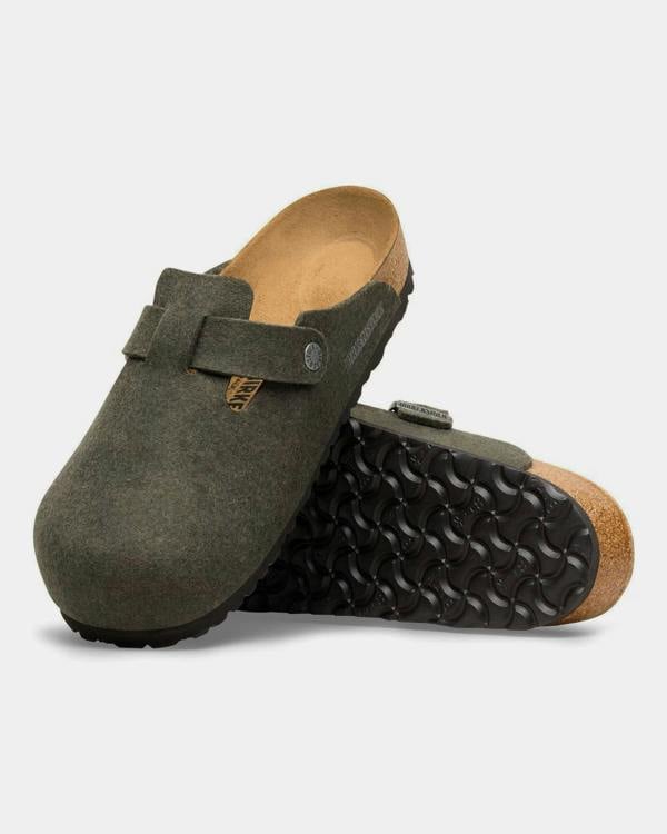 Birkenstock Boston Wool Felt Womens Clogs - Thyme