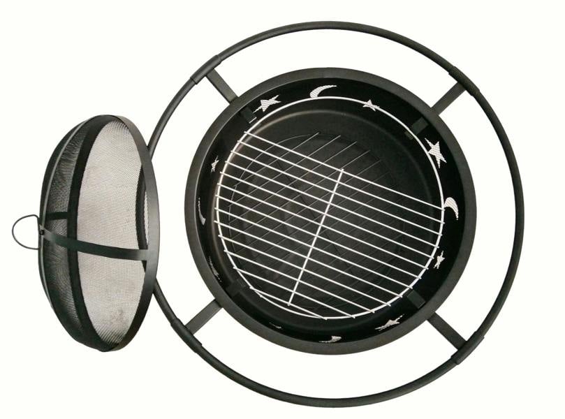 Stars & Moon Fire Pit BBQ with Mesh Lid, BBQ Grill & Rain Cover | Large 30" Garden Fire Pit The Garden Furniture Shop