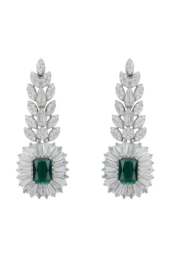 Latelita Countess Gemstone Drop Earrings Emerald Silver