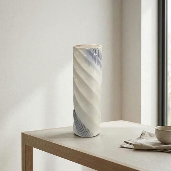 Garden Greatness Textured Blue Spiral Ceramic Cylinder Vase
