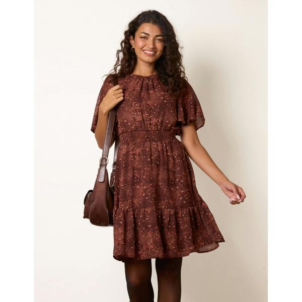 Blue Vanilla Crew Neck Frill Sleeve Mini Dress