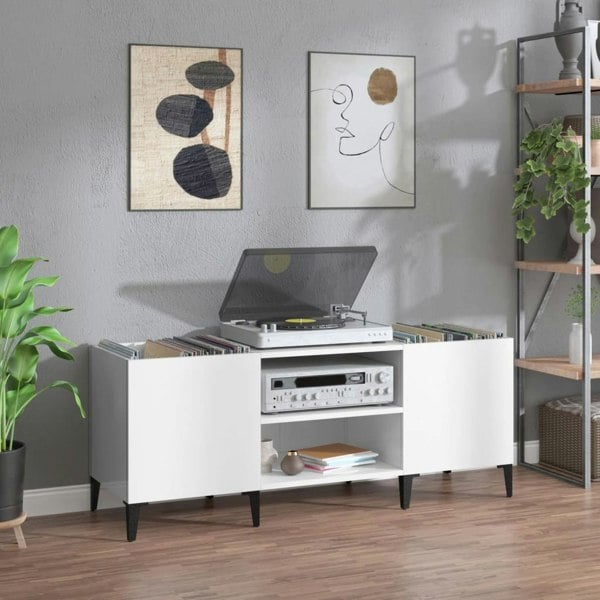 Berkfield Record Cabinet High Gloss White 121x38x48 cm Engineered Wood