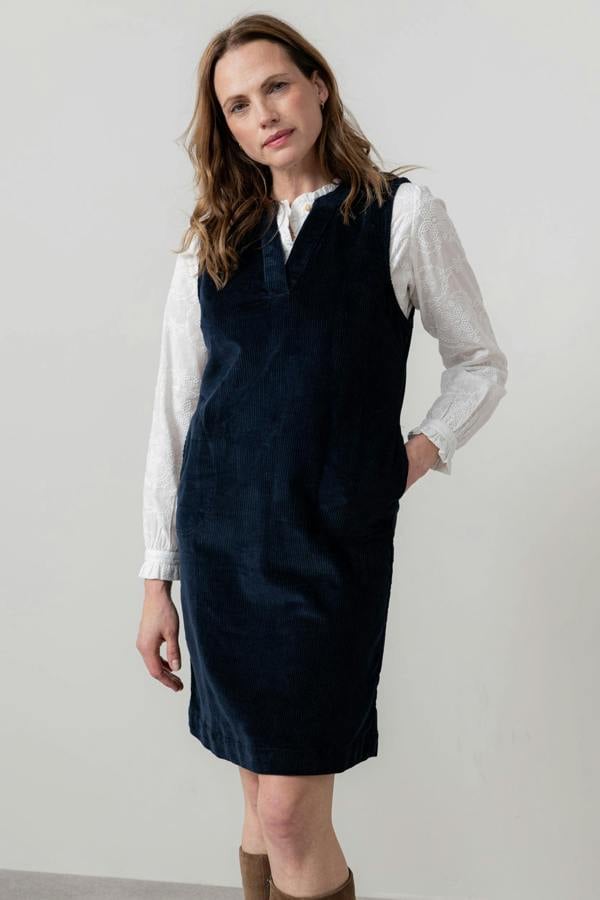 Lily & Me Belle Stretch Cotton Jumbo Cord Dress Navy