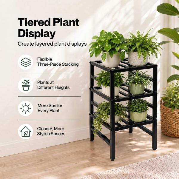 Levede Plant Stand Outdoor 3 Piece Set Carbon Steel Patio Garden Decor Black