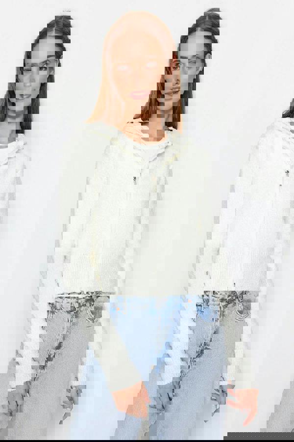 WOVCOR Hooded Zippered Knit Crop Cardigan