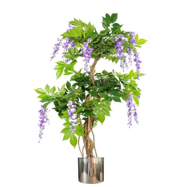 Leaf 110cm Artificial Purple Blossom Tree with Silver Metal Planter