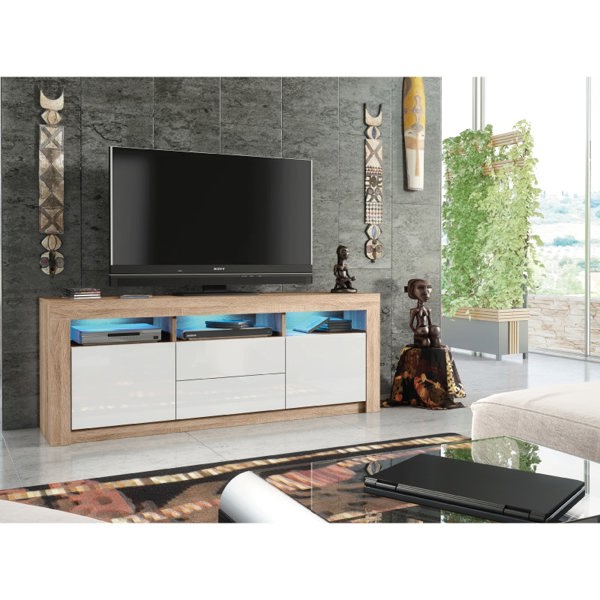 Mex Furniture Spacious 160cm TV Unit & Sideboard Cabinet with White High Gloss Doors and Free LED