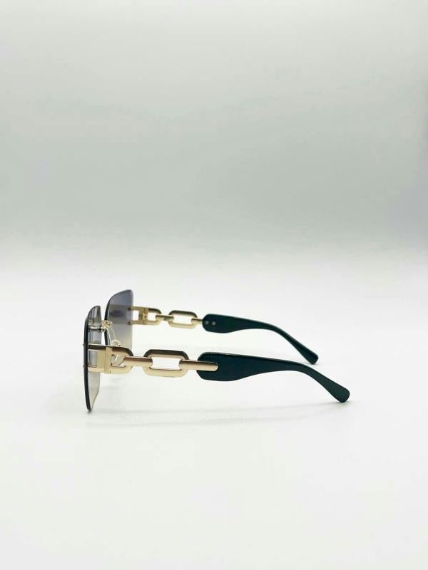 Rimless Oversized Square Sunglassses in Navy Gold - svnx