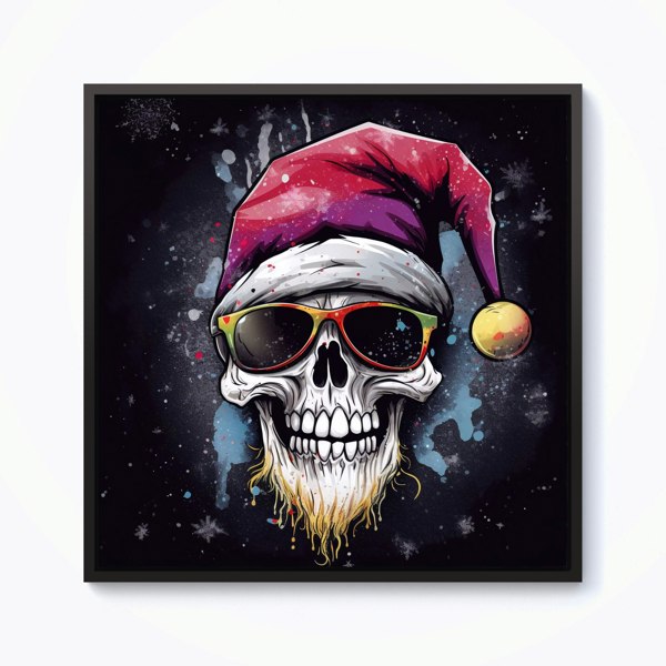 Warren Reed Happy Santa Skull Splash Art Framed Canvas