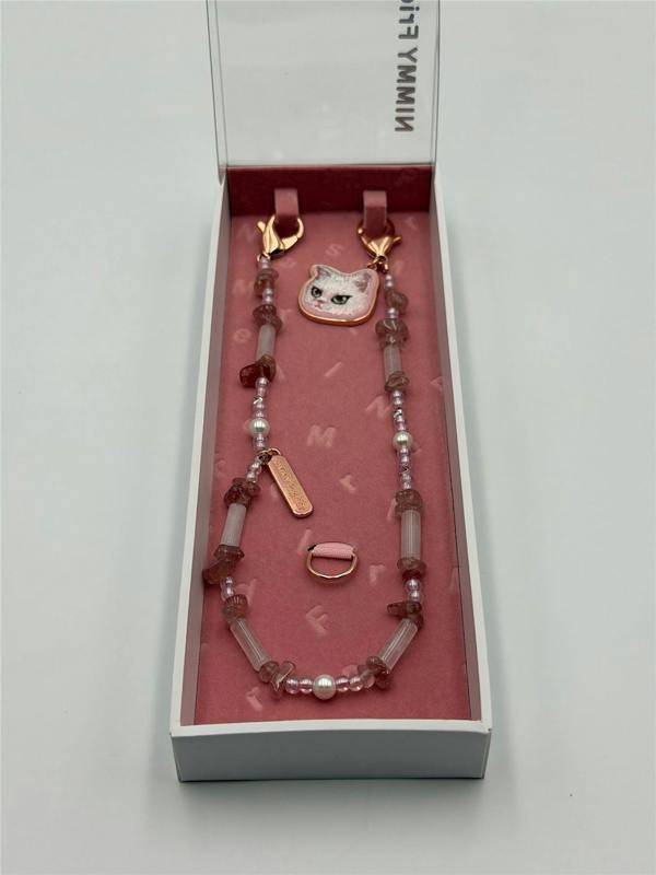 Nimmy Friends Nimmy Big Eye Cute Pet White Cat Mobile Phone Chain Bag Charm Crystal Bracelet Pink - N-CXMC-SL-04