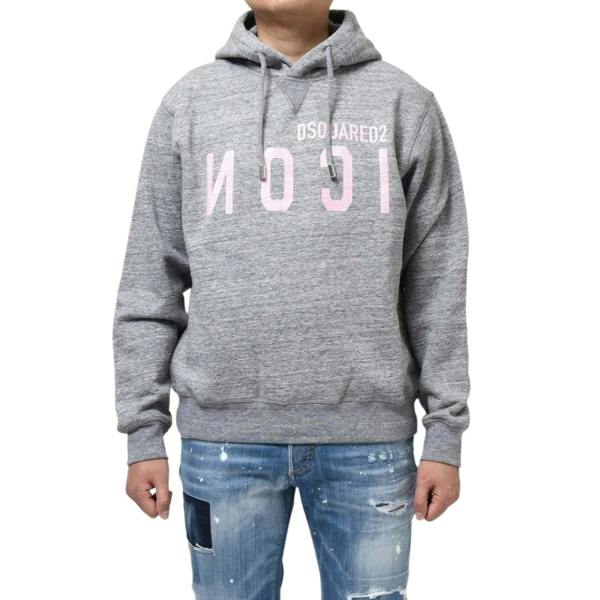 DSQUARED2 Pink Icon Cracked Logo Grey Hoodie XXL