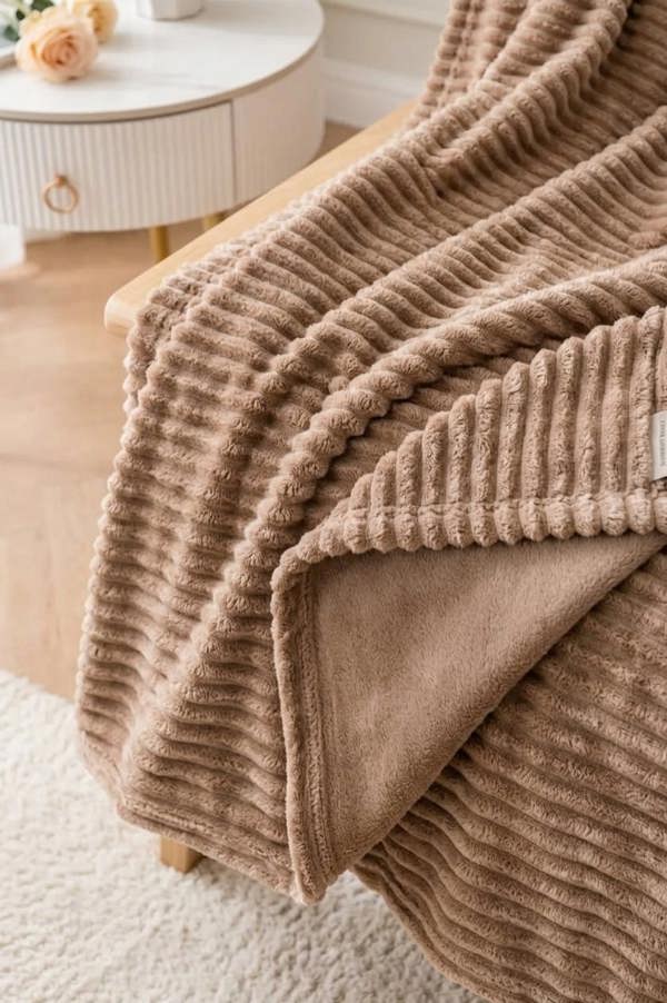 Dyzi Large Supersoft Ribbed Jacquard Fleece Throw Blanket 200 x 240cm