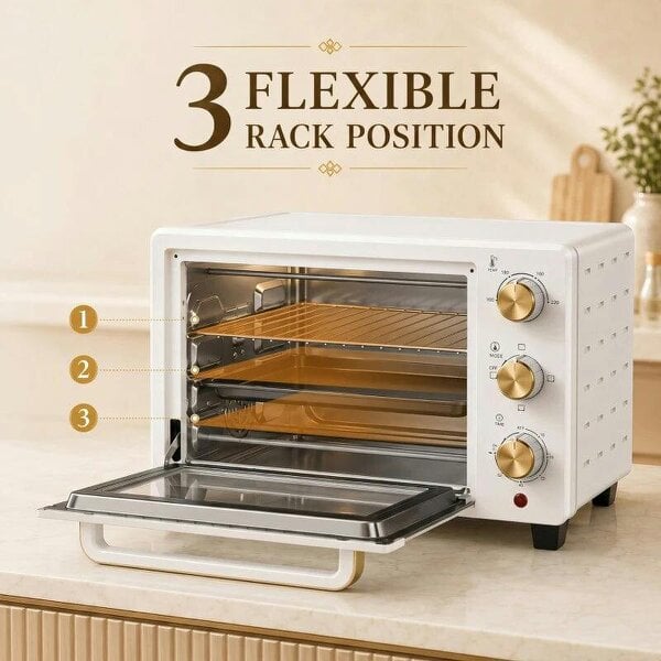 21L Mini Countertop Oven, 100°C-230°C Adjustable Temperature, White