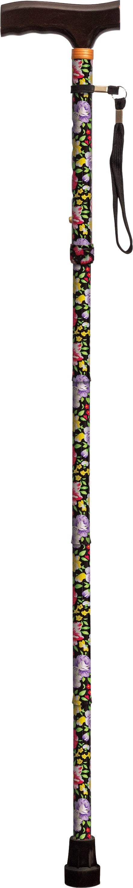 Aidapt Folding Walking Stick With Strap Black Floral