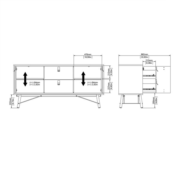 Wyld Haus Juno Black and Walnut Wood Sideboard 2 Doors 2 Drawers