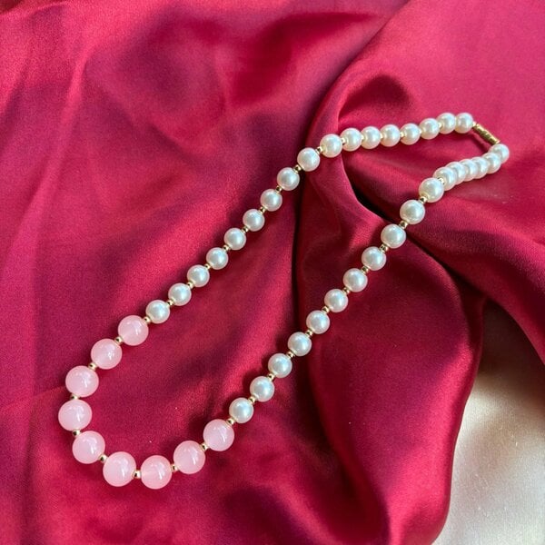 The Colourful Aura Large Ivory and Pink Round Pearl Bridesmaid Statement Choker Necklace