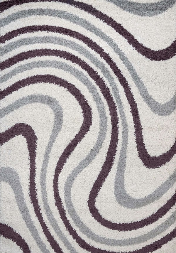 Moodi Shaggy Grey/Purple rug, striped design, soft pile | THE RUGS