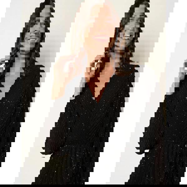 Blue Vanilla Pleated Crossover Metallic Glitter Dress