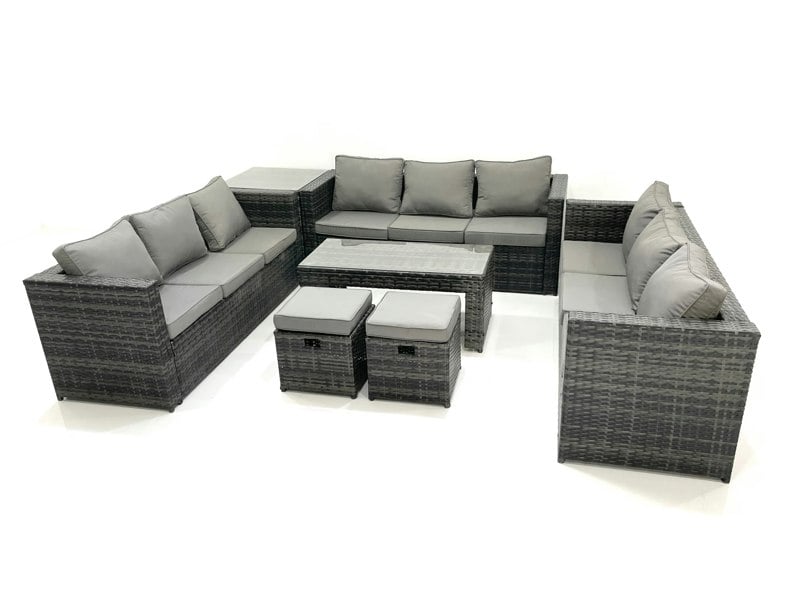 Fimous Outdoor Garden Furniture Set 11 Seater Rattan Sofa Set with Coffee Table 2 Small Footstools Side Table Dark Grey Mixed