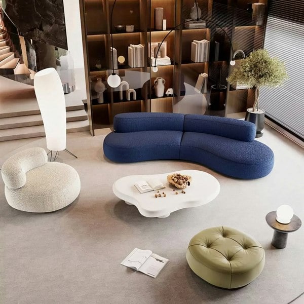 Selim Three Seater Curved Sofa, Modular Sofa, Blue, product image